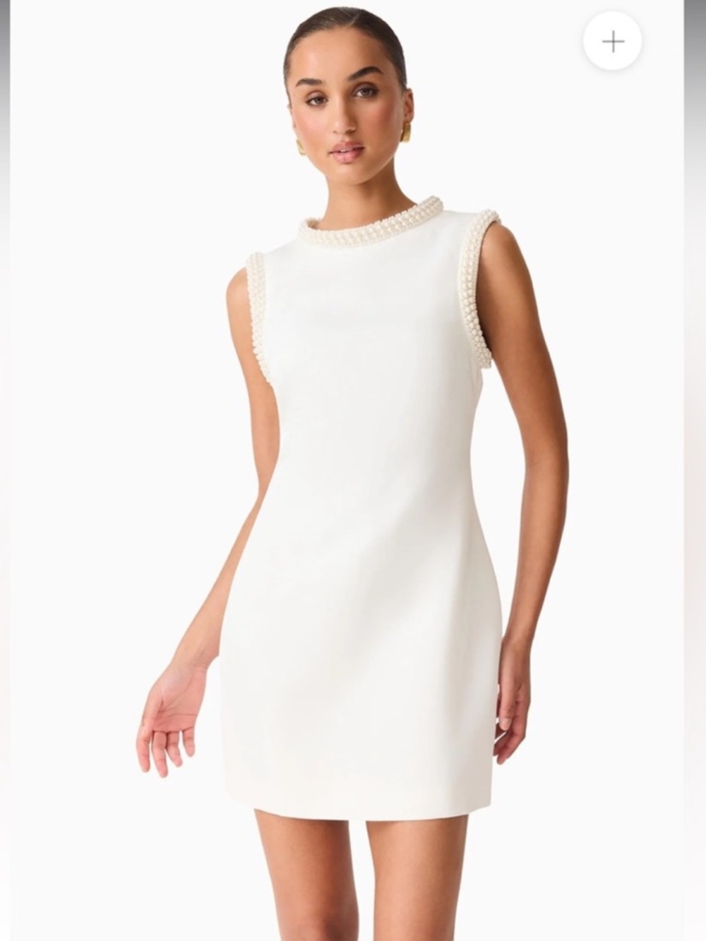 elliatt sia white pearl detail high neckline satin shift mini dress size large - Picture 5 of 13